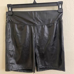 High Waisted Faux Leather Spandex Short Shorts